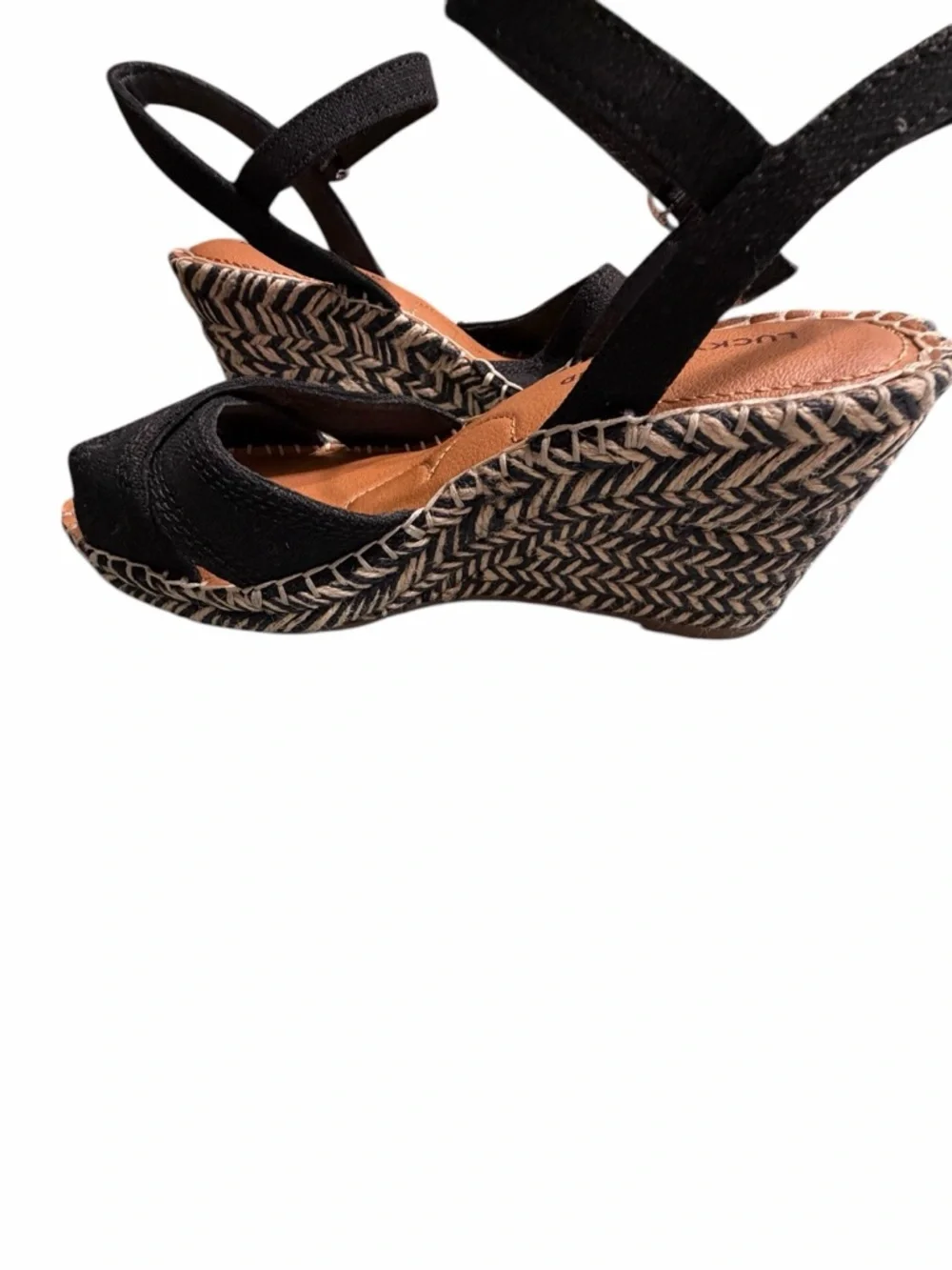 Lucky Brand Black Crisscross Wedge Sandals